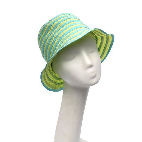 Vintage Two Tone Striped Bucket Hat Y2K Retro Blue Green Summer Retro - Picture 2 of 8